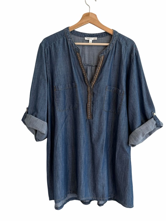 Spense Tops - Spense Womens Oversized Chambray Tunic Top Size 20W Western Boho Coastal Loose